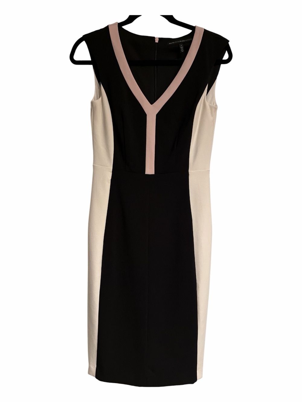 White House Black Market Size 0 Pink Black White V-Neck Sheath Dress